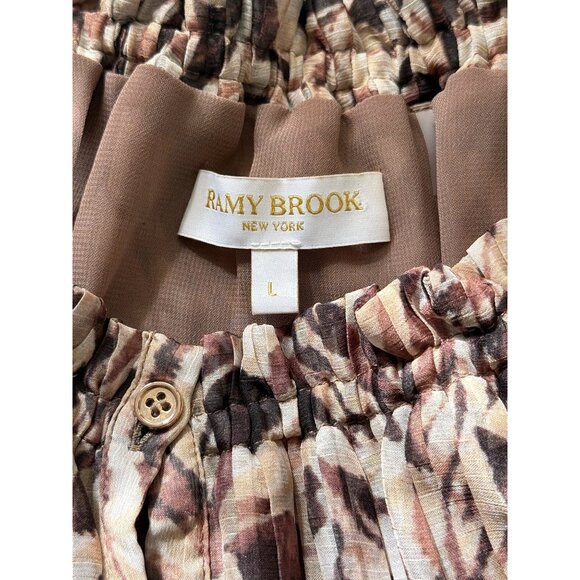 Ramy Brook Off-Shoulder Top Blouse Abstract Print Brown Cream Womens Size L - Picture 4 of 8